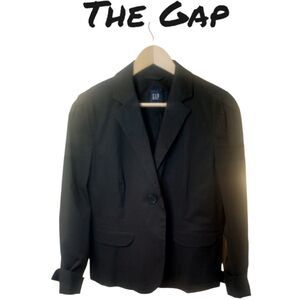 GAP Women's Black Single Breasted & Button Blazer Satin Sleeve Lining Cuff 14